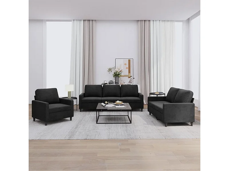 3-delige Loungeset met kussens fluweel zwart
