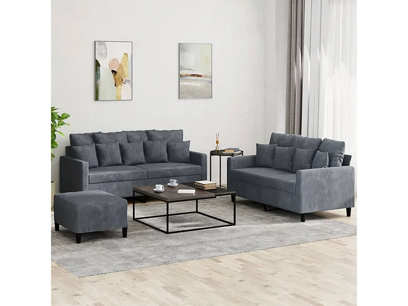Ensemble de canapés 3 pièces avec coussins Gris foncé Velours