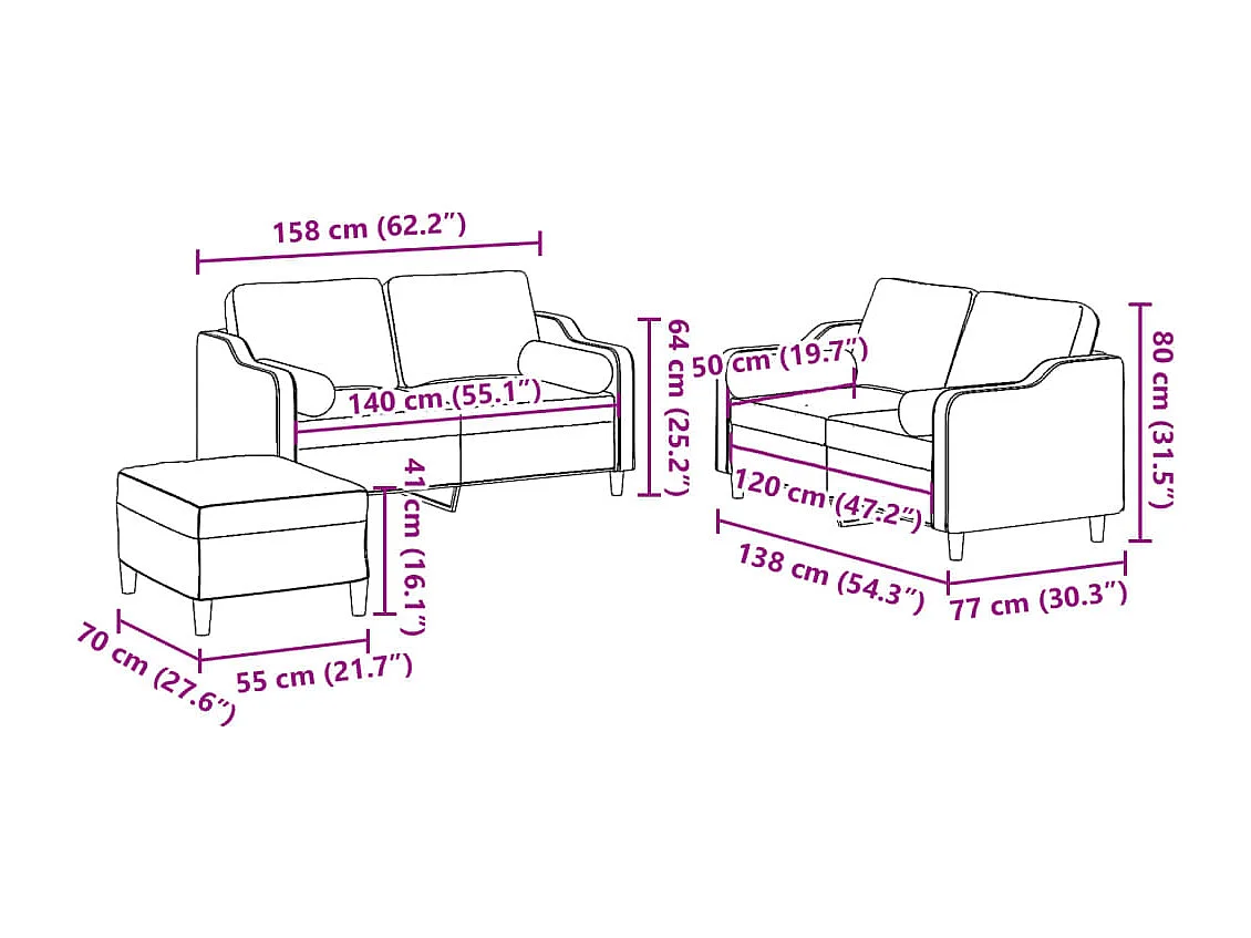 3-delige Loungeset met kussens stof wijnrood