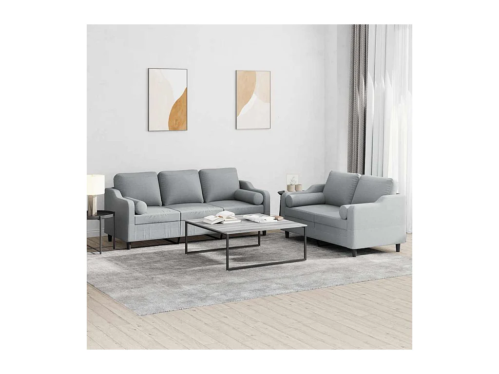 2-delige Loungeset met kussens stof lichtgrijs