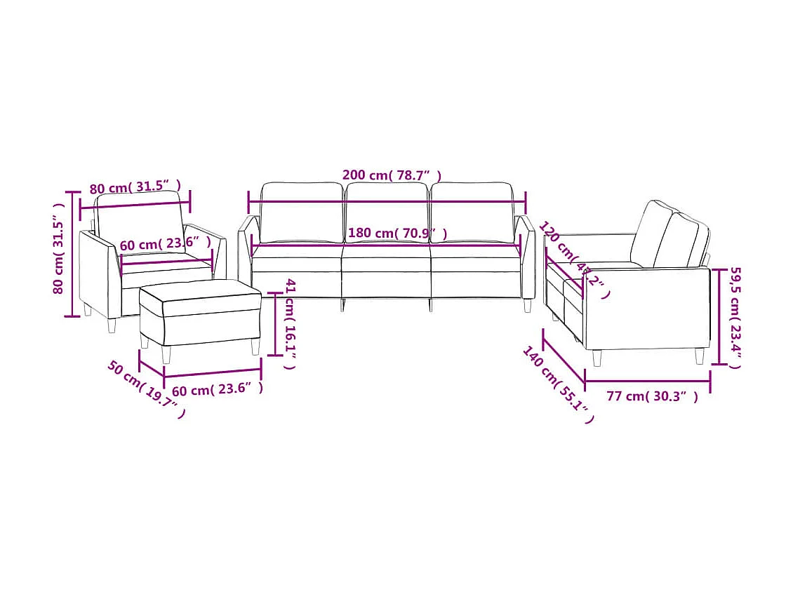 4-delige Loungeset met kussens kunstleer crème