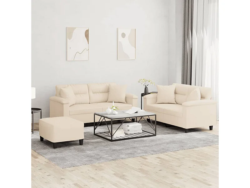 Ensemble de canapés 3 pièces avec coussins Beige Tissu microfibre