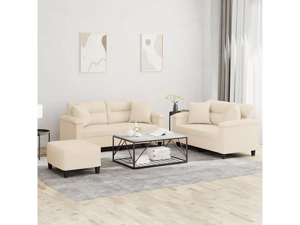 Ensemble de canapés 3 pièces avec coussins Beige Tissu microfibre