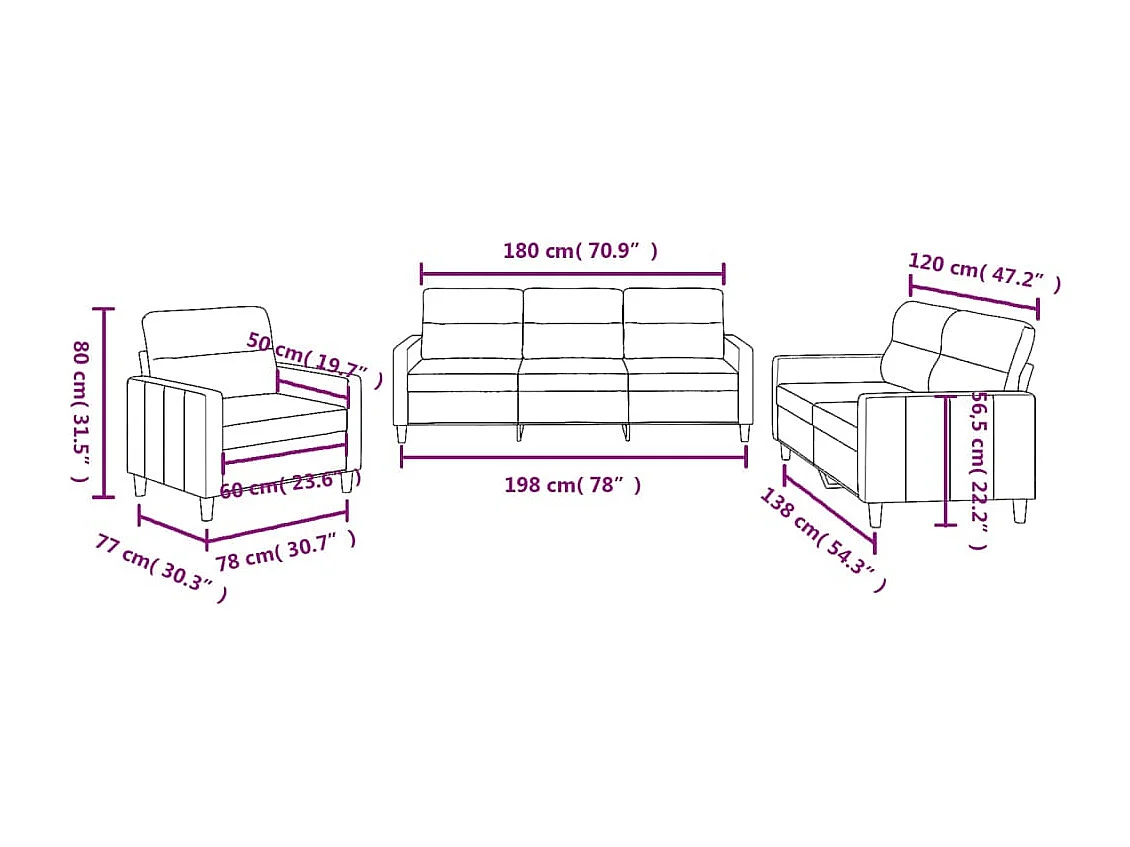 3-delige Loungeset met kussens stof wijnrood