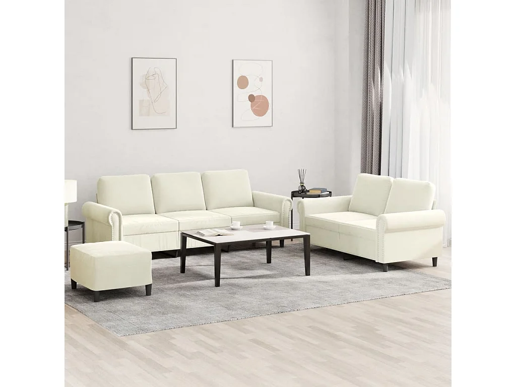 Ensemble de canapés 3 pièces avec coussins Crème Velours