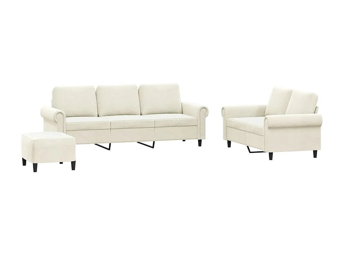 Ensemble de canapés 3 pièces avec coussins Crème Velours