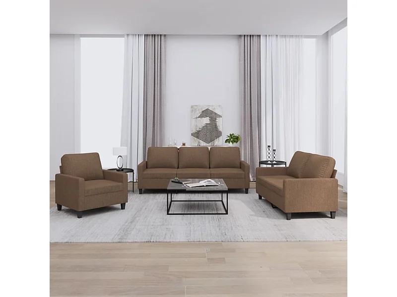 Ensemble de canapés 3 pièces avec coussins Marron Tissu