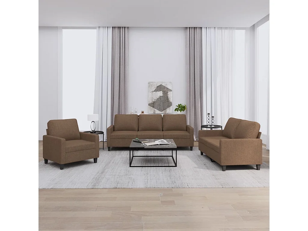 Ensemble de canapés 3 pièces avec coussins Marron Tissu