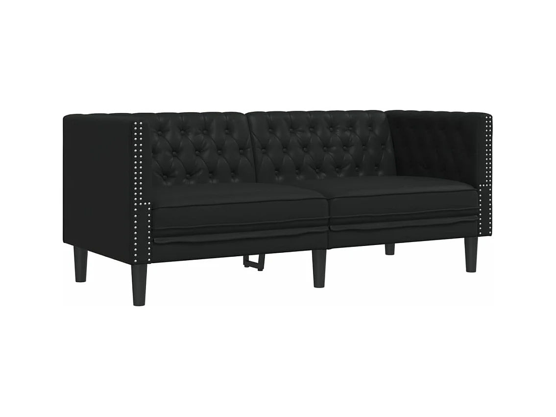 Ensemble de canapé Chesterfield 3 pièces noir similicuir