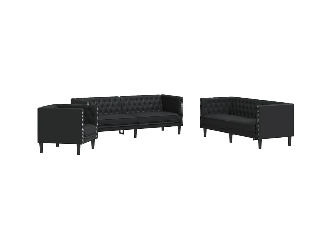 Ensemble de canapé Chesterfield 3 pièces noir similicuir