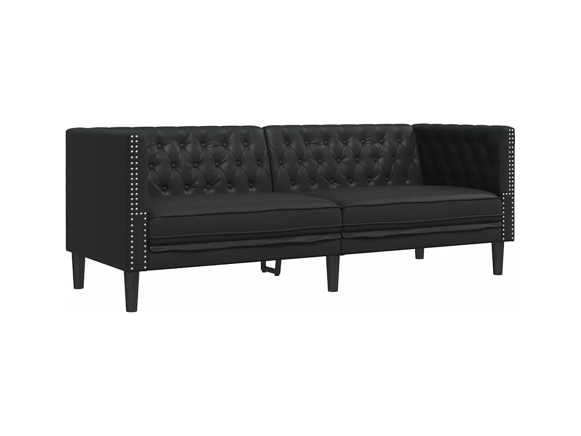 Ensemble de canapé Chesterfield 3 pièces noir similicuir