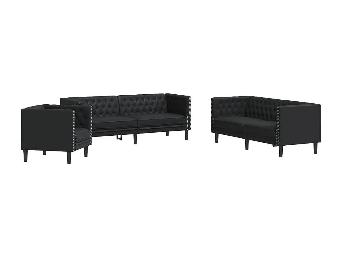 Ensemble de canapé Chesterfield 3 pièces noir similicuir