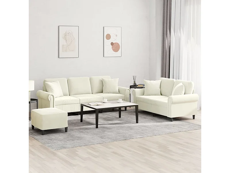 3 peças conjunto de sofás com almofadas veludo cor creme