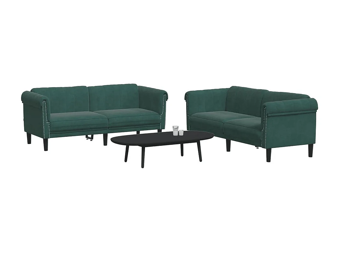 2 peças conjunto de sofás veludo verde-escuro