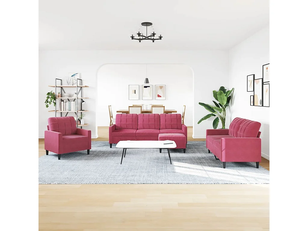 Ensemble de canapés 4 pièces avec coussins Rouge bordeaux Velours