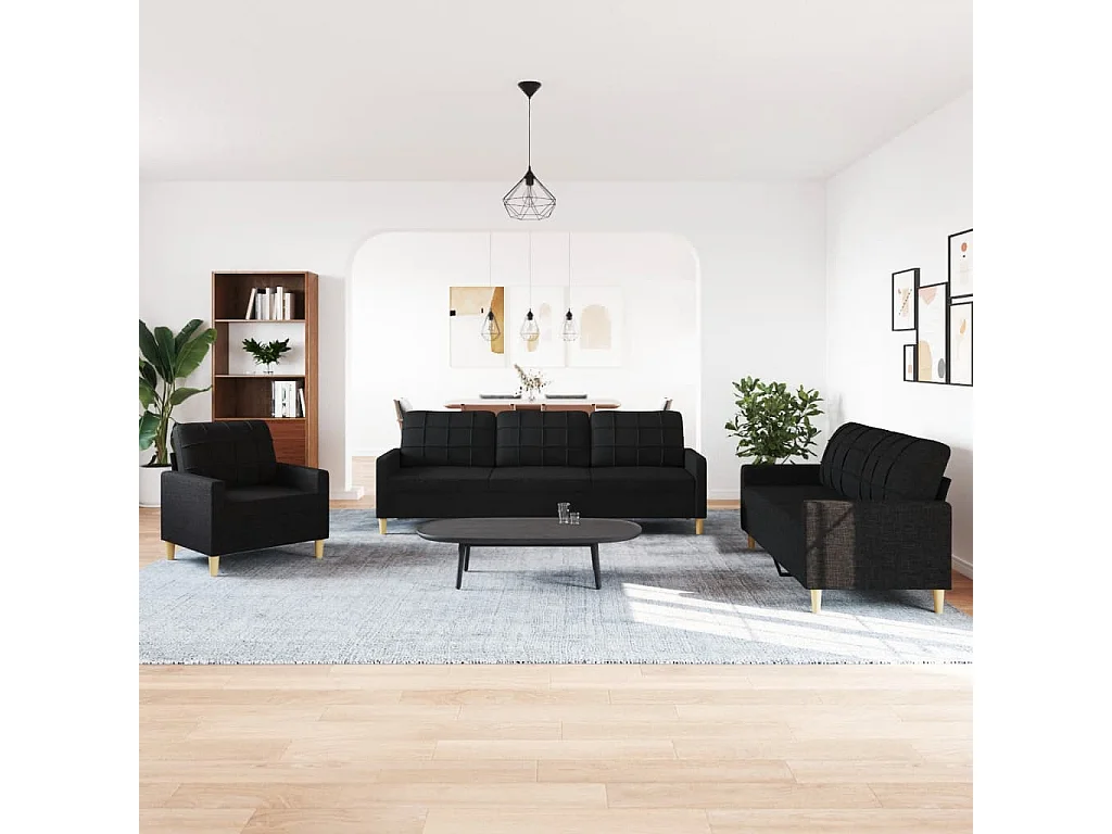3 peças conjunto de sofás tecido preto