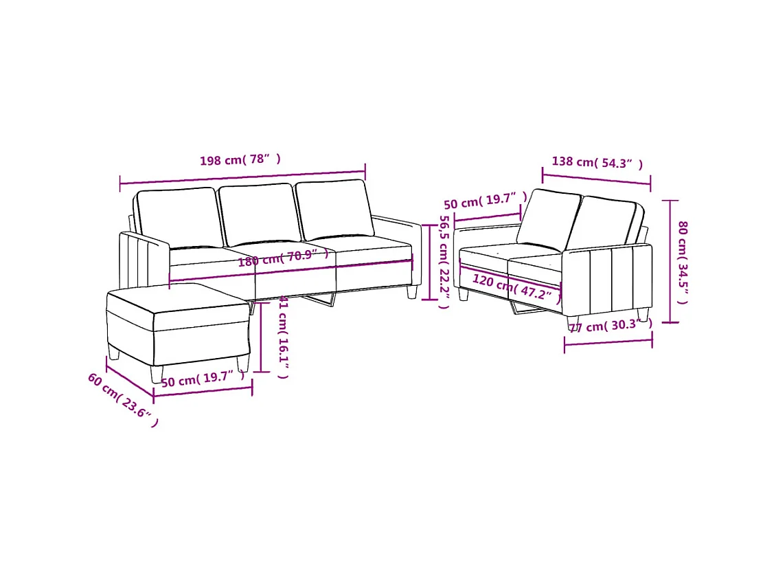 3-delige Loungeset met kussens stof wijnrood