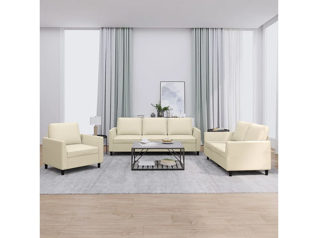 3-delige Loungeset met kussens kunstleer crème