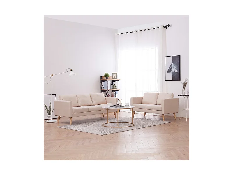 Conjunto de sofás 2 piezas tela color crema