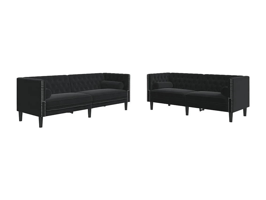 Ensemble de canapé Chesterfield et traversins 2pièces noir velours