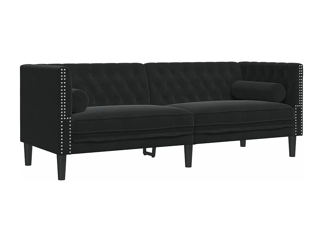 Ensemble de canapé Chesterfield et traversins 2pièces noir velours