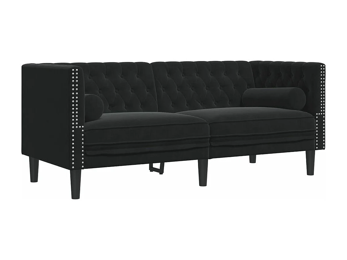 Ensemble de canapé Chesterfield et traversins 2pièces noir velours