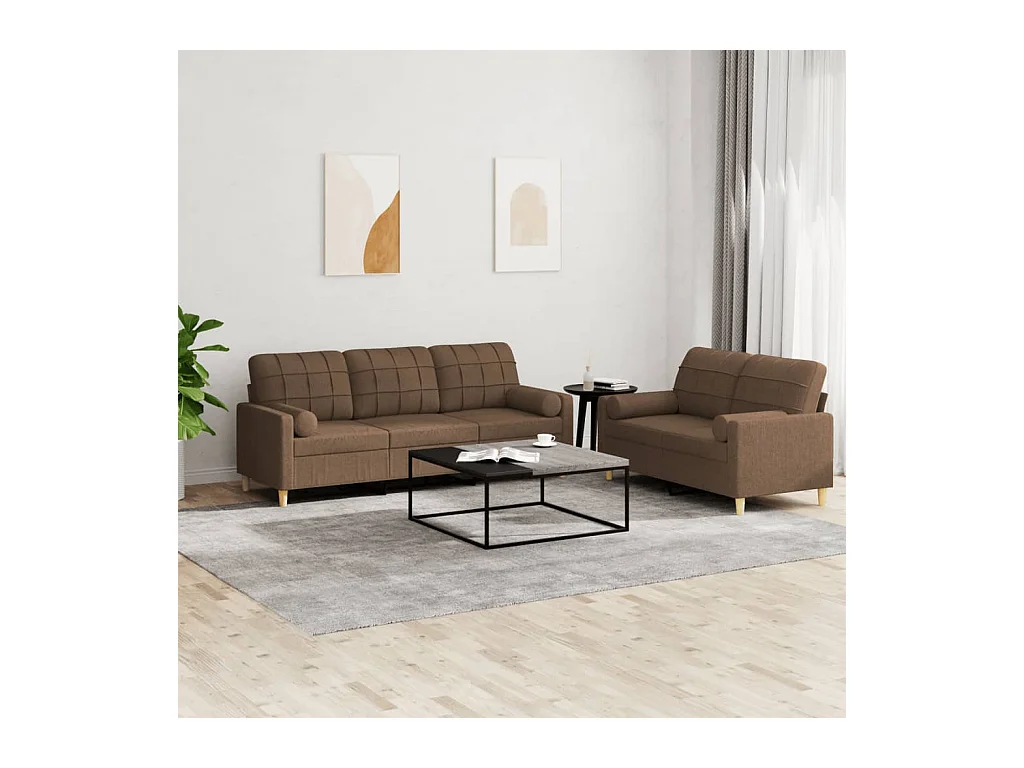 2-delige Loungeset met kussens stof bruin