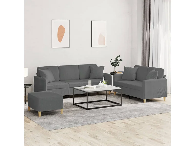Ensemble de canapés 3 pièces coussins gris foncé tissu