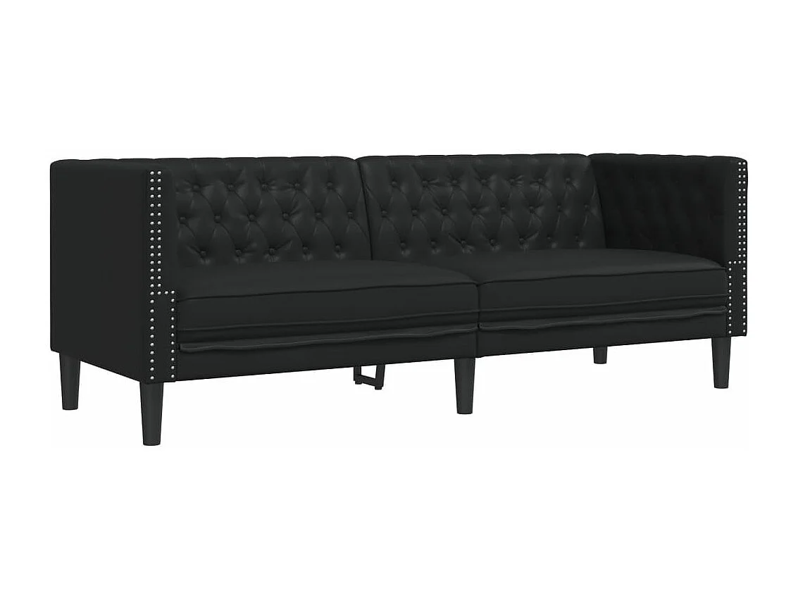 Ensemble de canapé Chesterfield 2 pièces noir similicuir