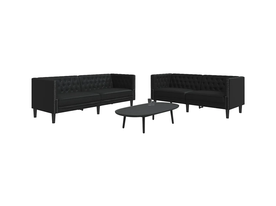 Ensemble de canapé Chesterfield 2 pièces noir similicuir