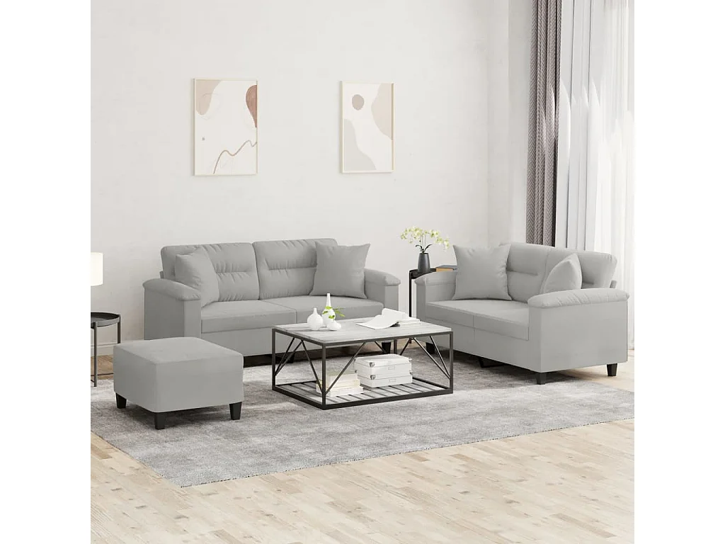 Ensemble de canapés 3 pièces coussins Gris clair Tissu microfibre