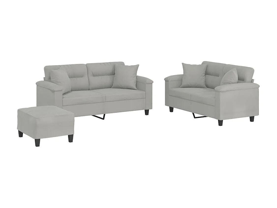 Ensemble de canapés 3 pièces coussins Gris clair Tissu microfibre