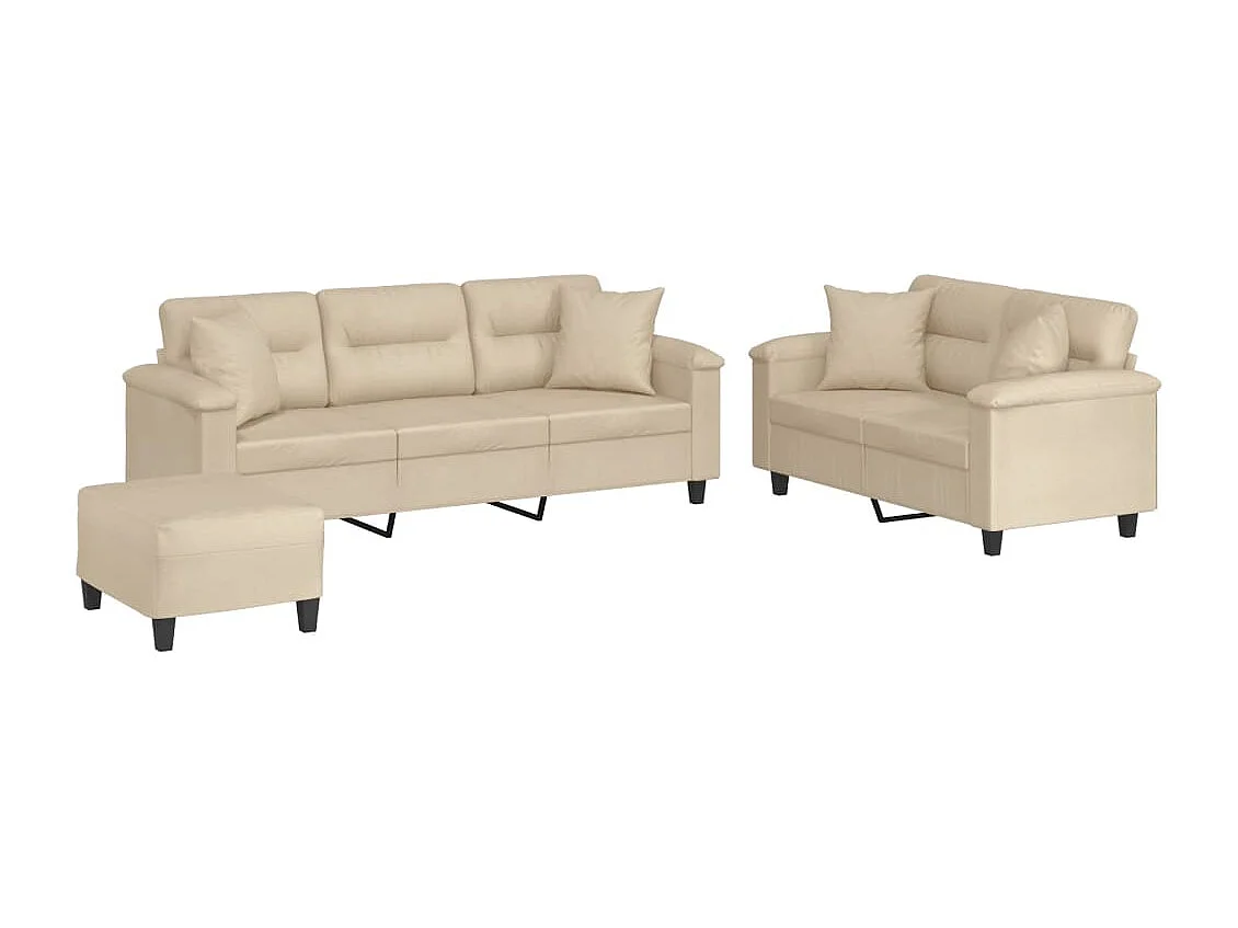 Ensemble de canapés 3 pièces avec coussins Crème Tissu microfibre