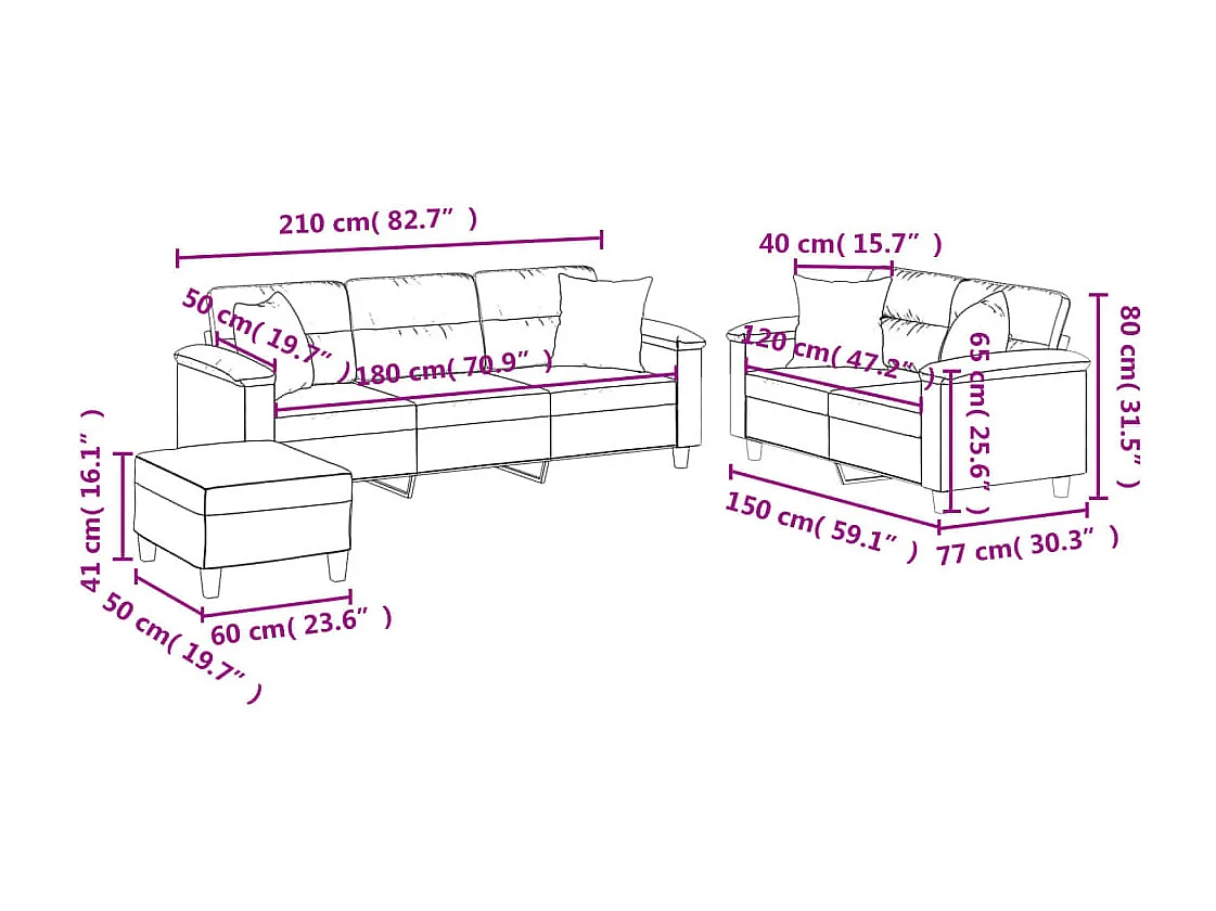 Ensemble de canapés 3 pièces avec coussins Crème Tissu microfibre