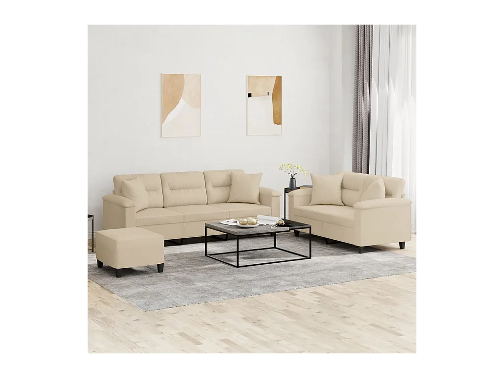Ensemble de canapés 3 pièces avec coussins Crème Tissu microfibre