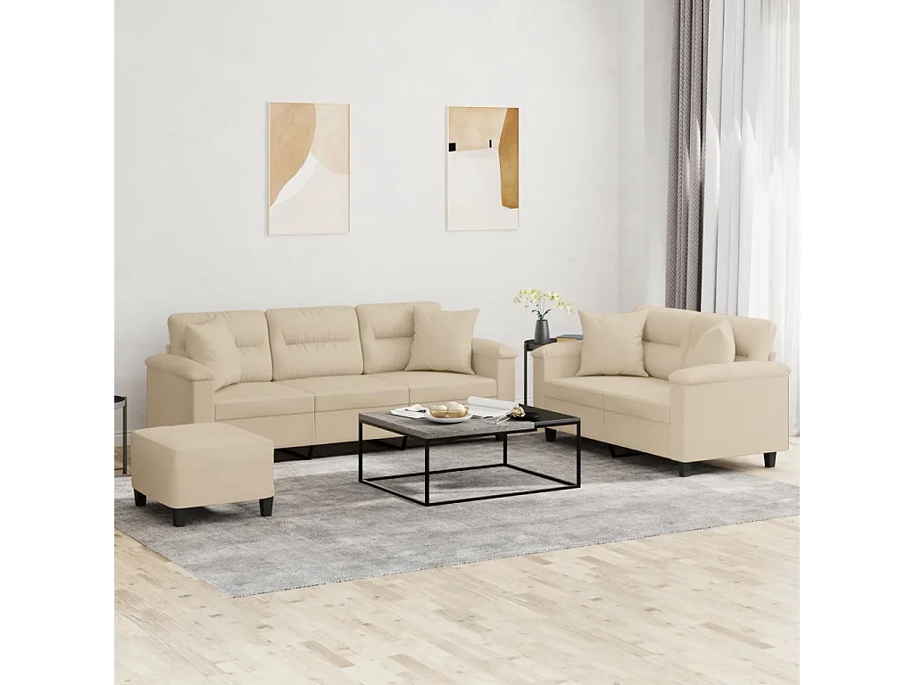 Ensemble de canapés 3 pièces avec coussins Crème Tissu microfibre