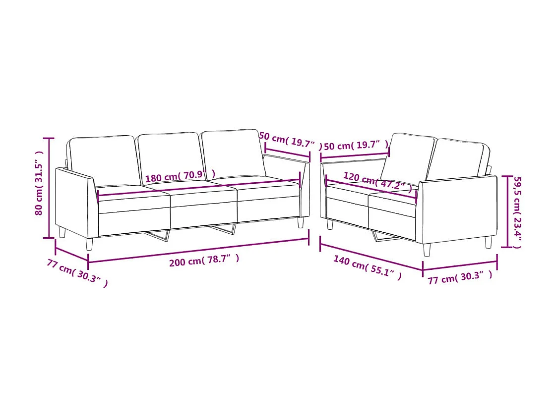 2-delige Loungeset met kussens kunstleer zwart