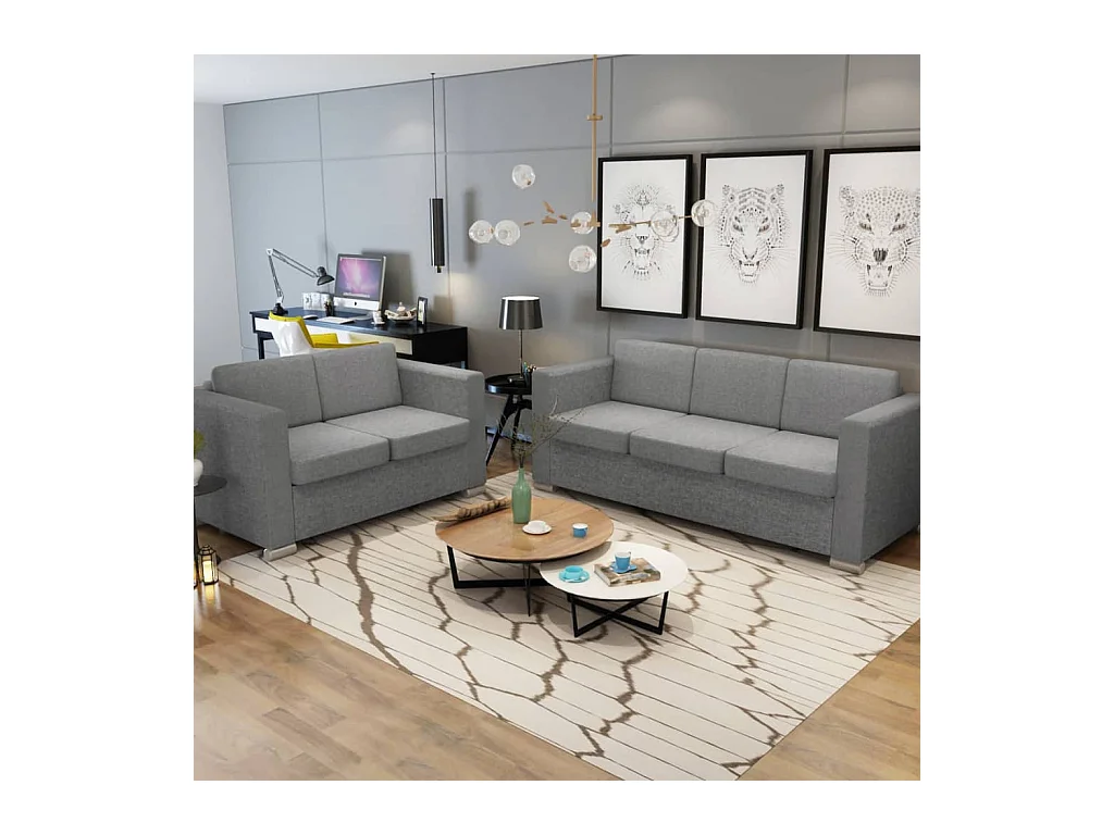 Ensemble de canapés deux pièces Tissu Gris clair