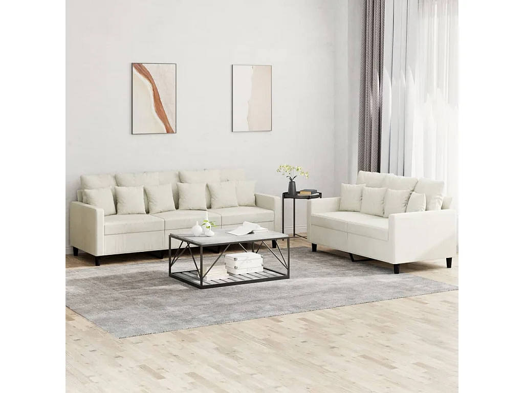 Ensemble de canapés 2 pièces avec coussins Crème Velours