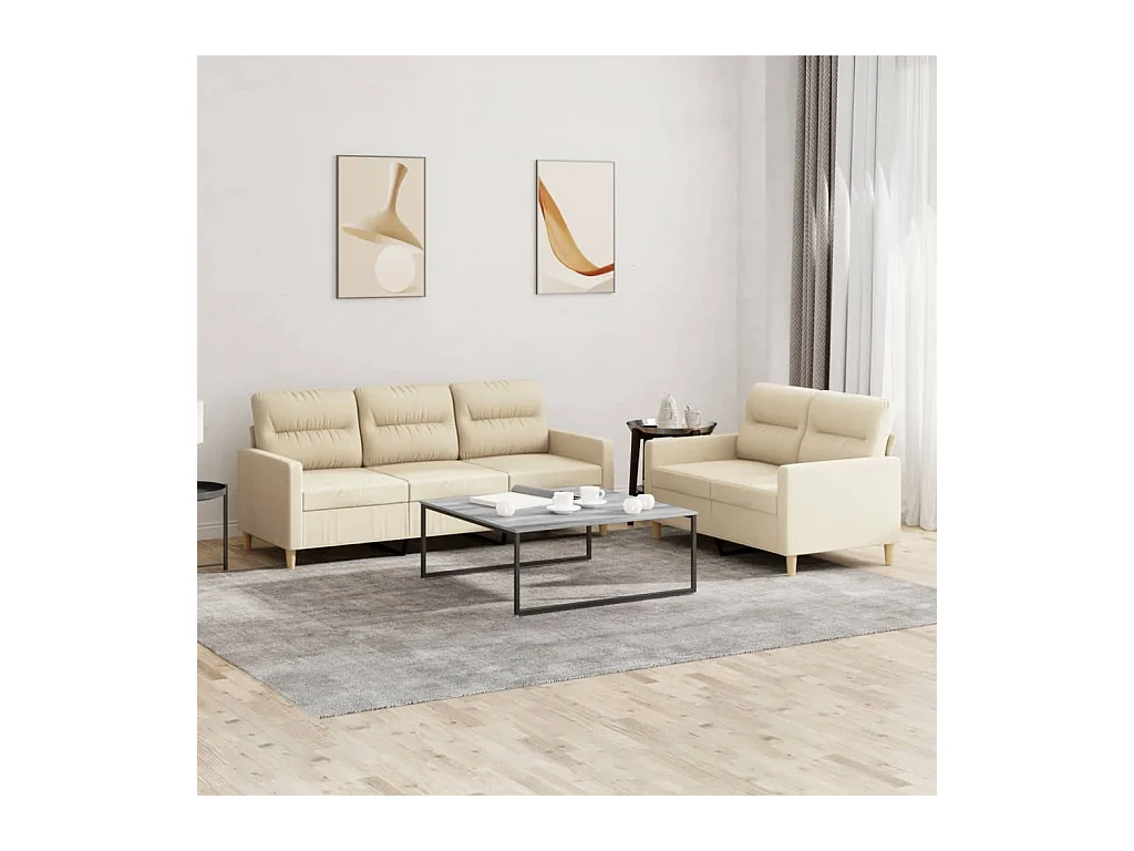 Ensemble de canapés 2 pièces avec coussins Crème Tissu