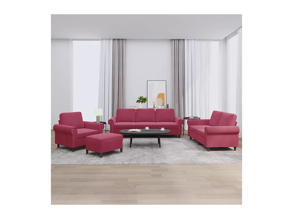 Juego de sofás con cojines 4 piezas terciopelo rojo tinto