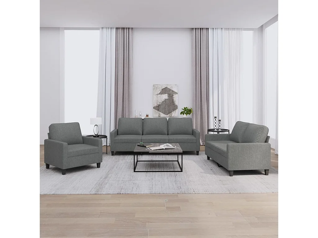 Ensemble de canapés 3 pièces avec coussins Gris foncé Tissu