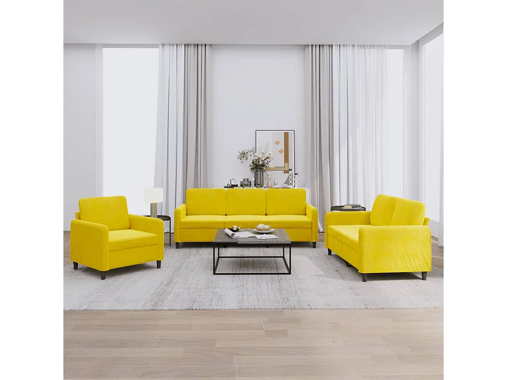 3 peças conjunto de sofás veludo amarelo