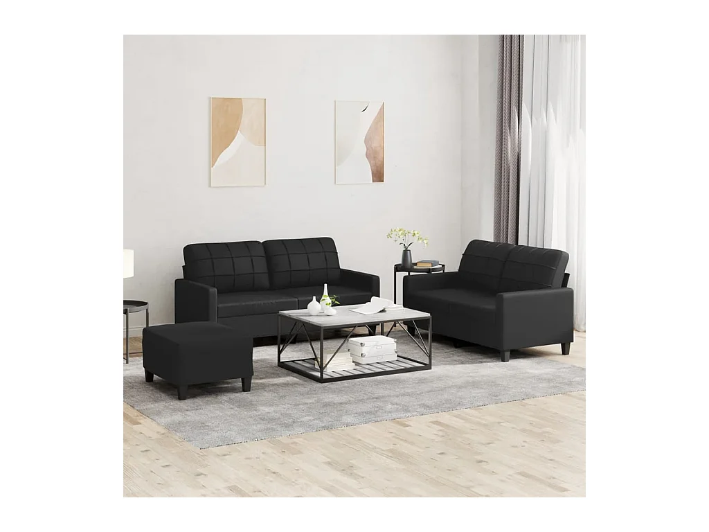 Ensemble de canapés 3 pièces avec coussins Noir Similicuir