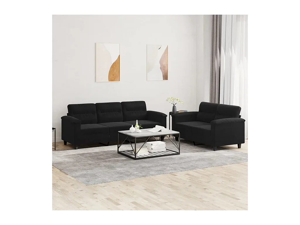 Ensemble de canapés 2 pièces avec coussins noir tissu microfibre