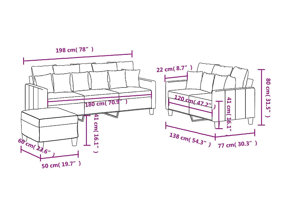 Ensemble de canapés 3 pièces avec coussins Taupe Tissu