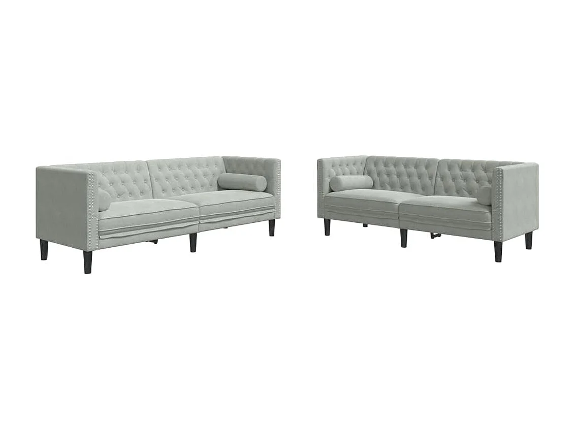 2-delige Loungeset Chesterfield met bolsters fluweel lichtgrijs