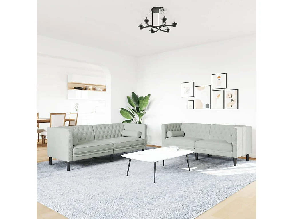 2-delige Loungeset Chesterfield met bolsters fluweel lichtgrijs