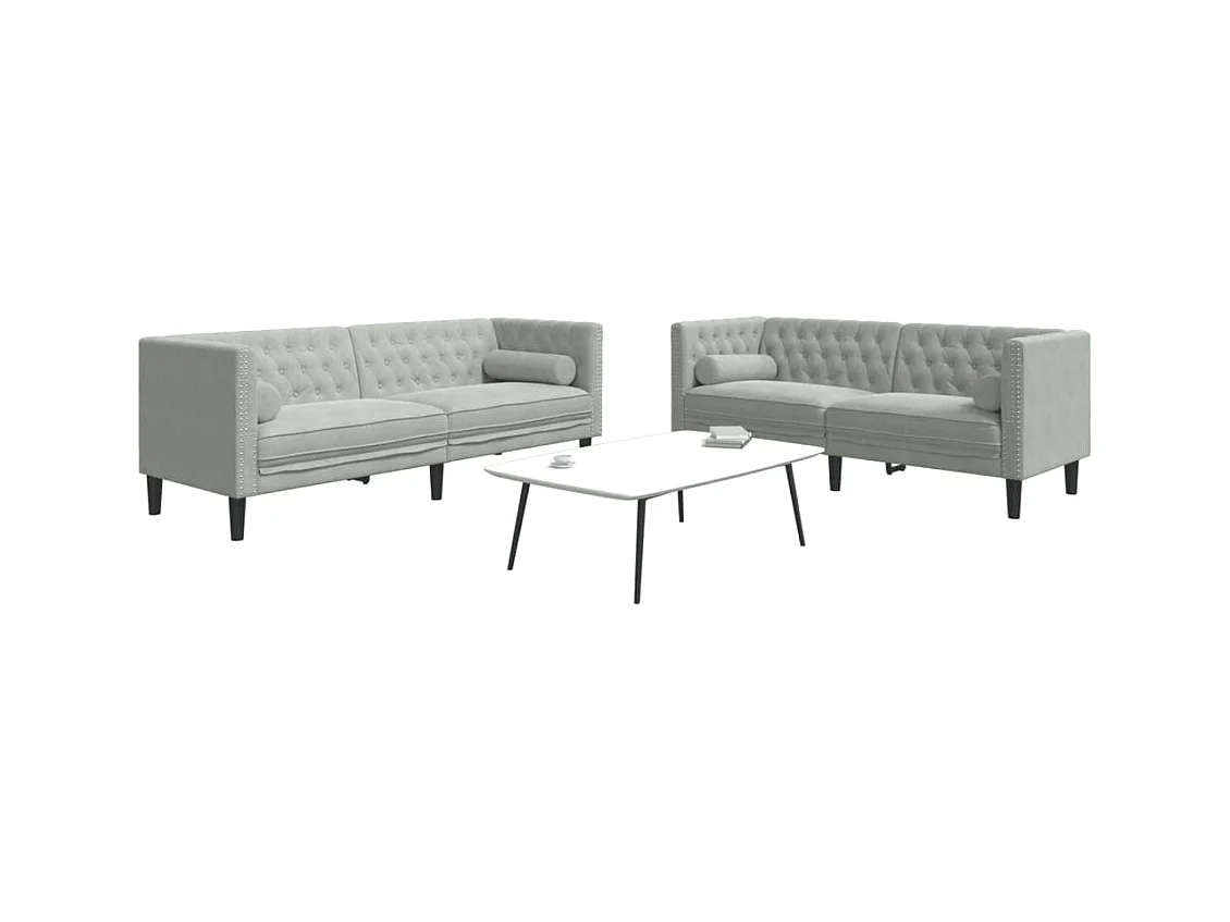 Ensemble de canapé Chesterfield et traversins 2 pièces gris clair