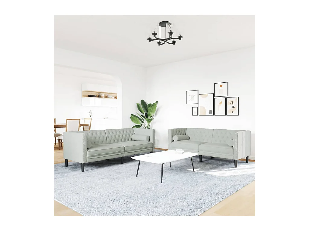 Ensemble de canapé Chesterfield et traversins 2 pièces gris clair